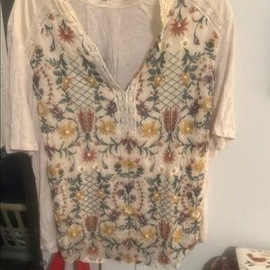 Anthropologie Burning Torch Eliana Floral Embroidered Top